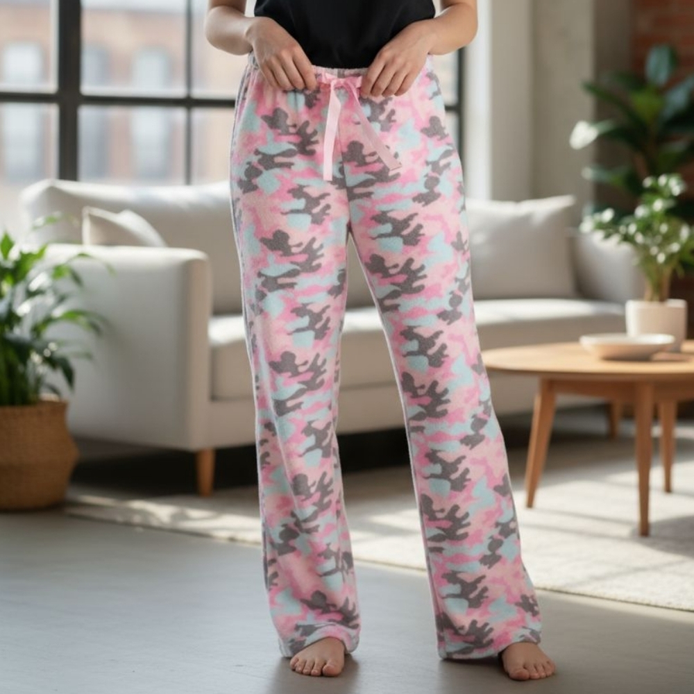 Pink and Gray Camouflage Pajama Pants